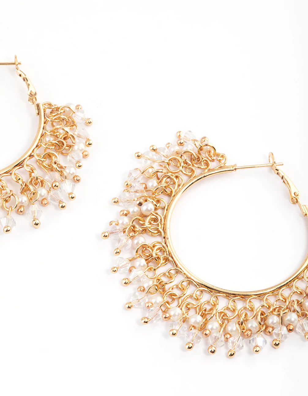 Gold Pearl Overlap Big Hoop Earrings - Image 3