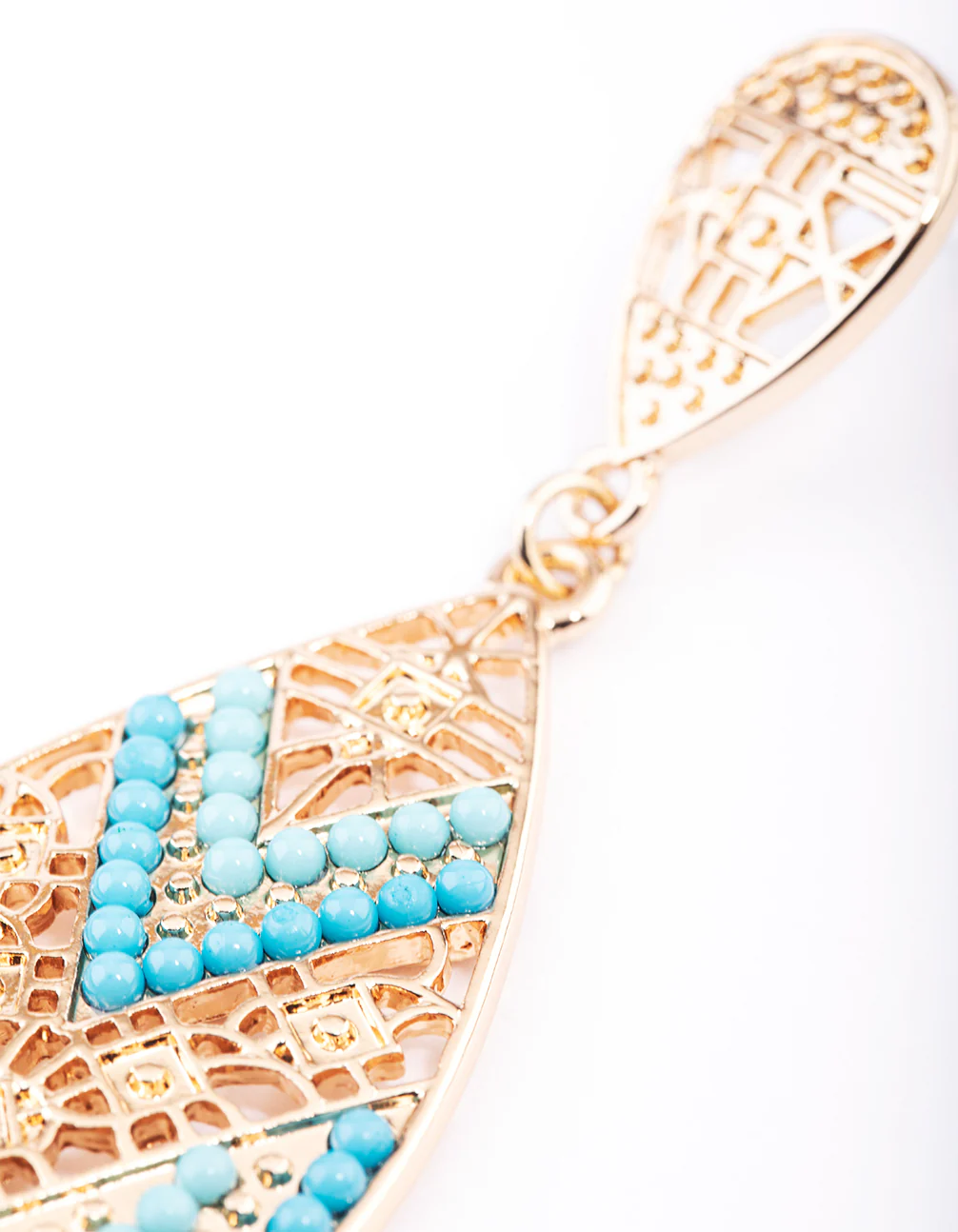 Gold Stamp Stone Disc Drop Earrings - Image 2