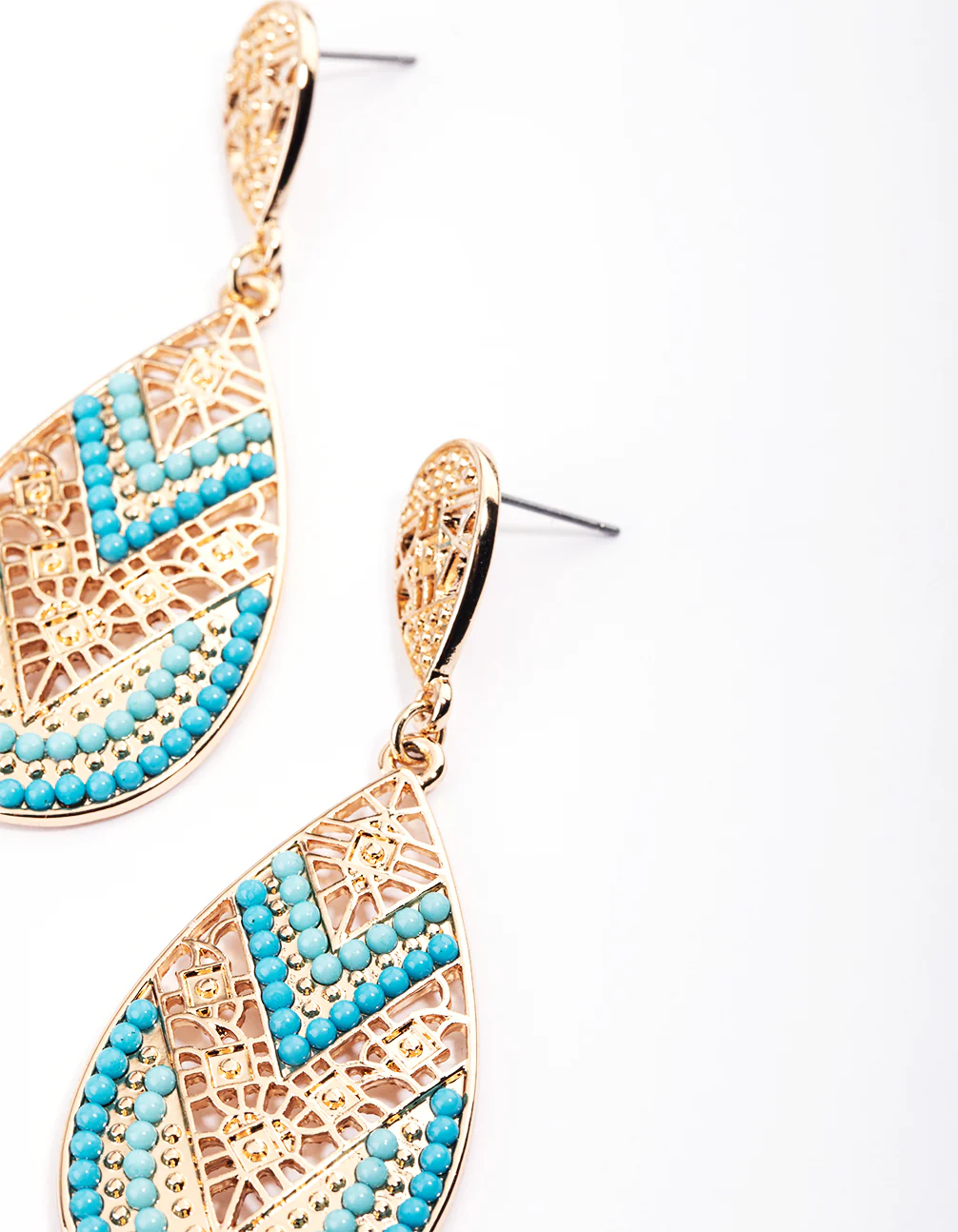 Gold Stamp Stone Disc Drop Earrings - Image 3
