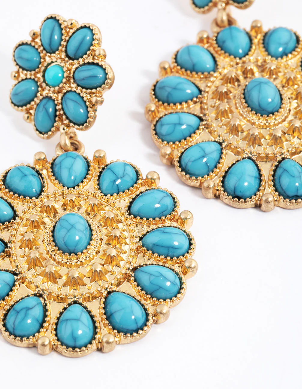Gold Statement Disc Stone Drop Earrings - Image 2
