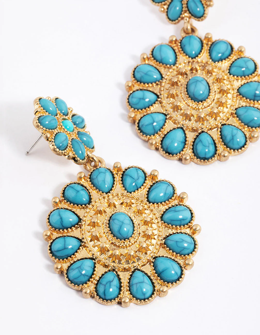 Gold Statement Disc Stone Drop Earrings - Image 3