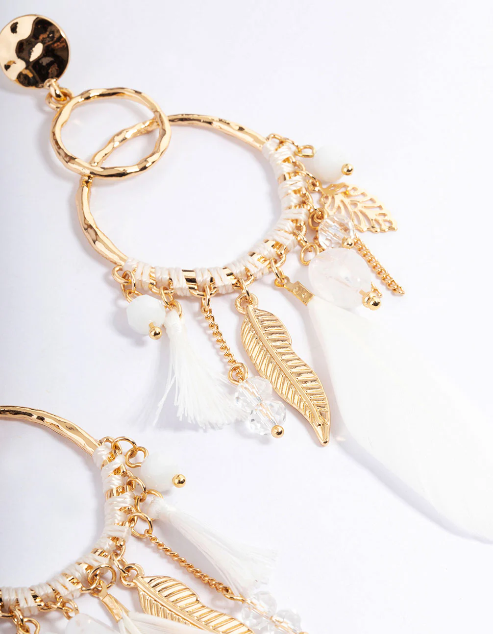 Gold Thread Bead Feather Earrings - Image 3