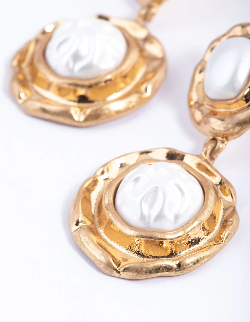 Gold Molten Round Drop Earrings - Image 2