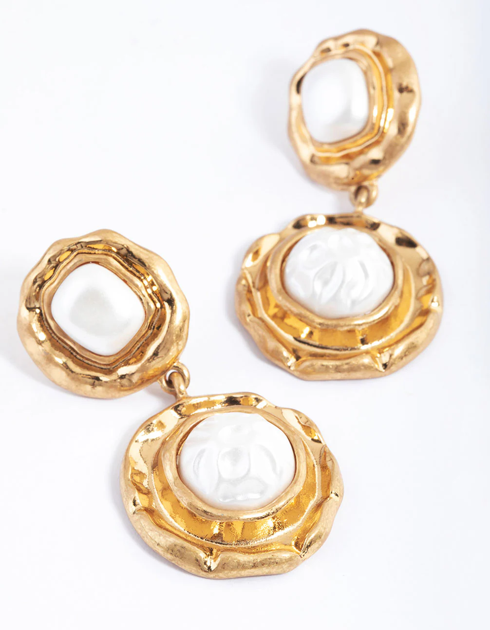 Gold Molten Round Drop Earrings - Image 3