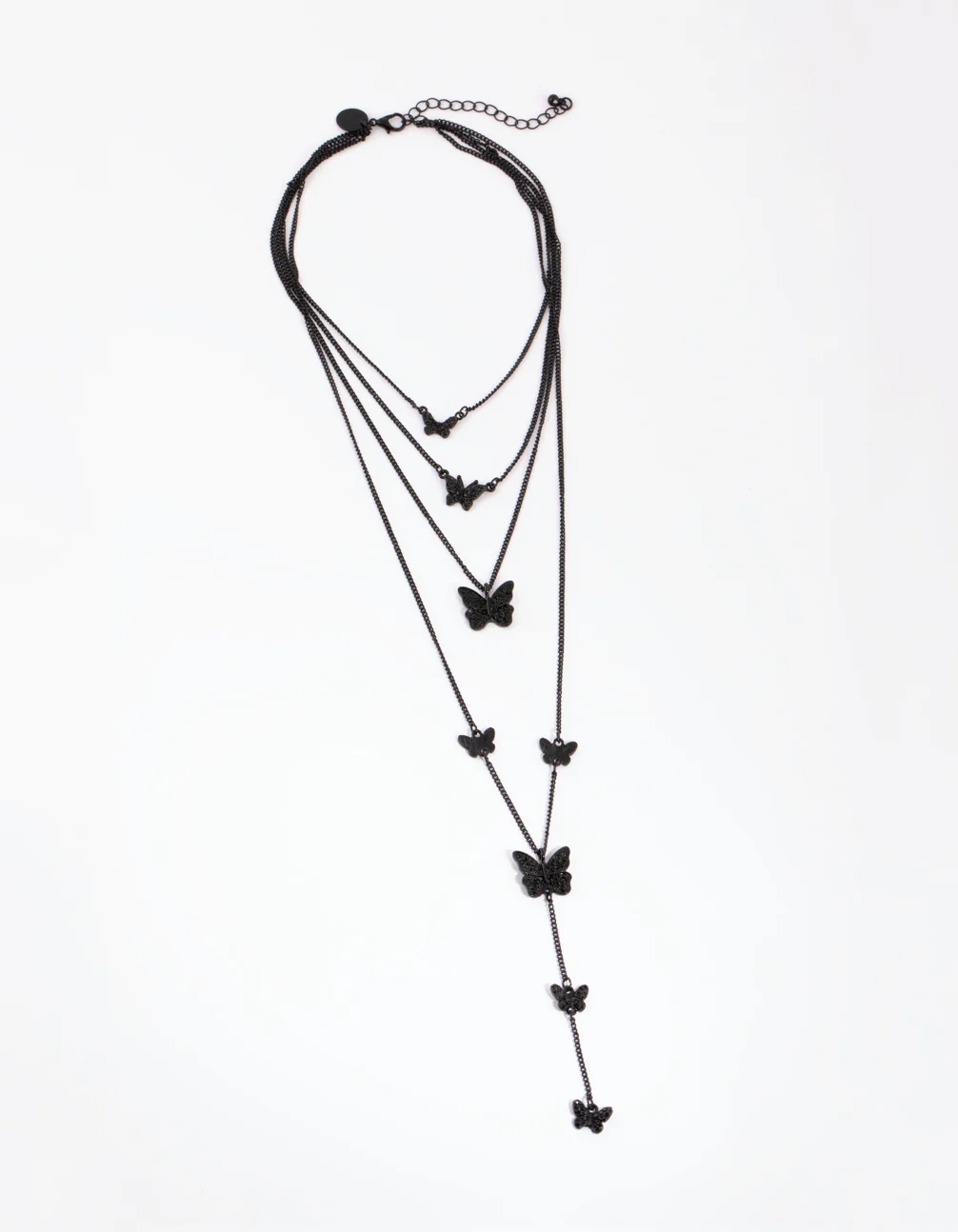 Matte Black Butterfly Layered Necklace - Image 2