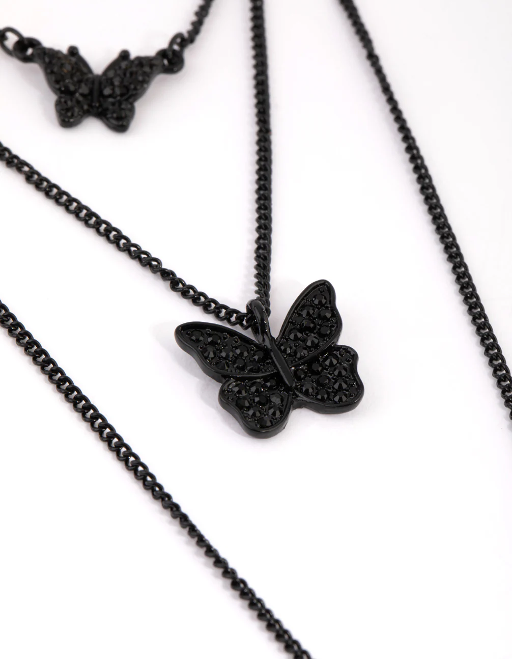 Matte Black Butterfly Layered Necklace - Image 3