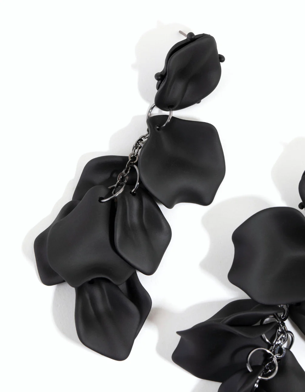 Matte Black Petal Drop Earrings - Image 2
