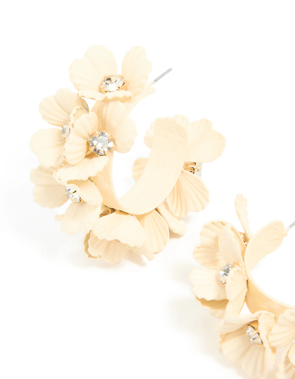 Cream Coated Metal Multi-Flower Hoop Earrings - Image 2