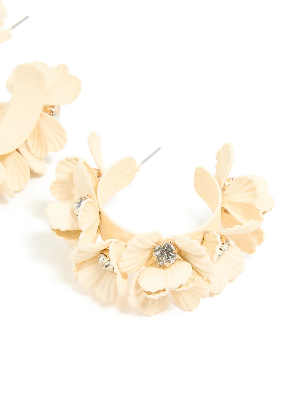 Cream Coated Metal Multi-Flower Hoop Earrings - Image 3