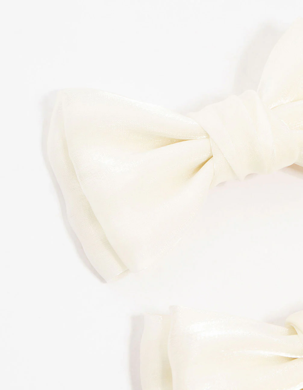 Cream Mini Fabric Bow Tie Hair Clips 2-Pack - Image 2