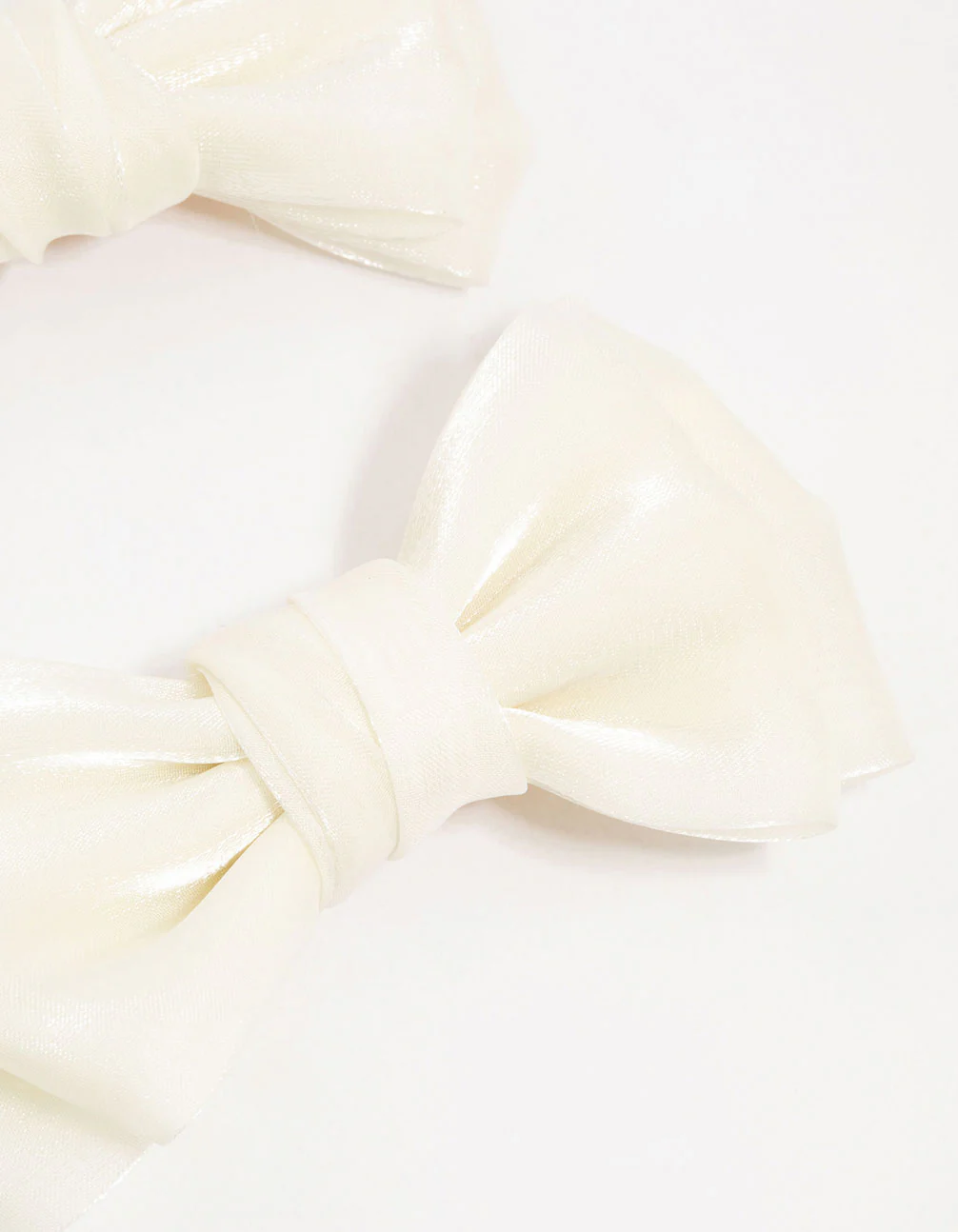 Cream Mini Fabric Bow Tie Hair Clips 2-Pack - Image 3