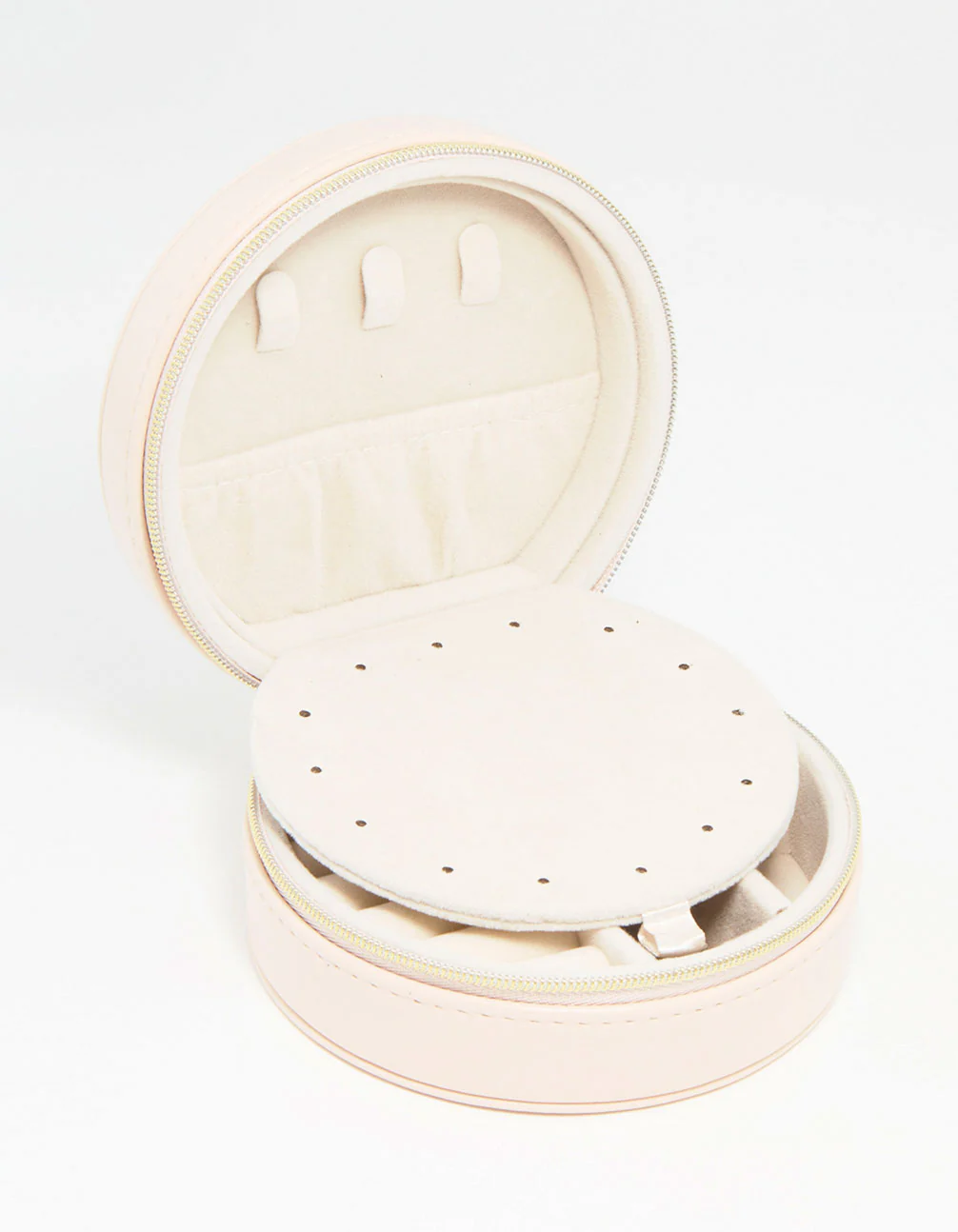 Cream PU Leather Small Round Jewellery Box - Image 3