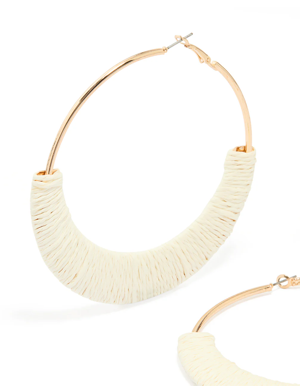 Cream Raffia Large Hoop Earrings - Image 2