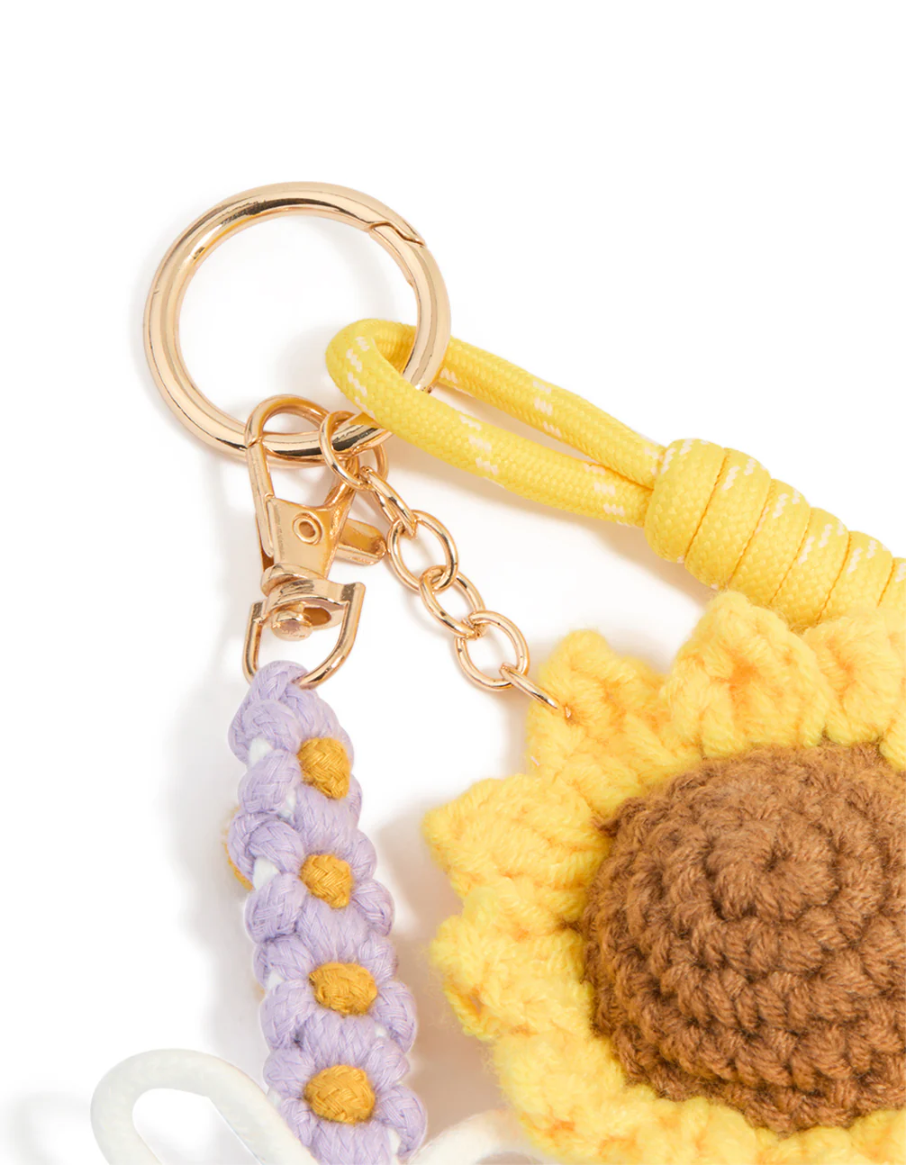 Crocheted Sunflower & Purple Flowers Key Chain - Image 2