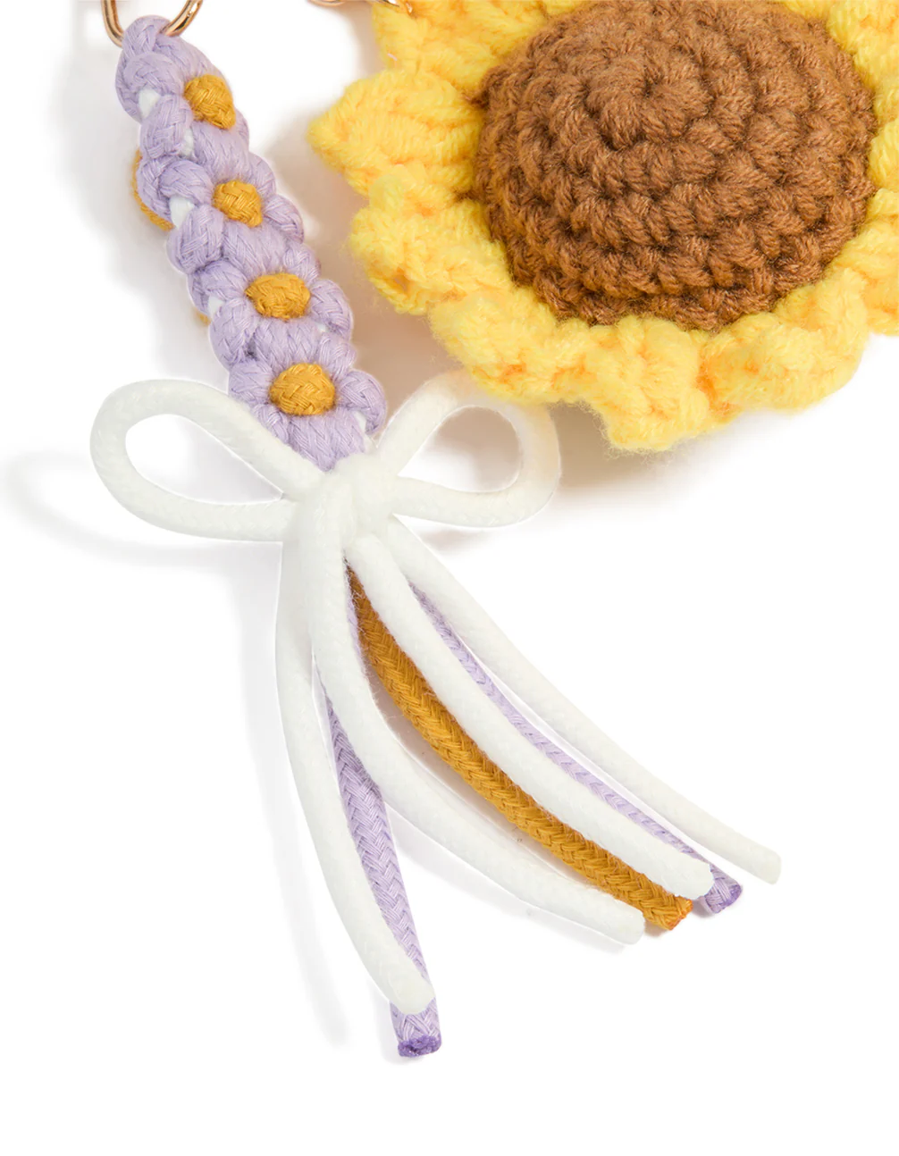 Crocheted Sunflower & Purple Flowers Key Chain - Image 3