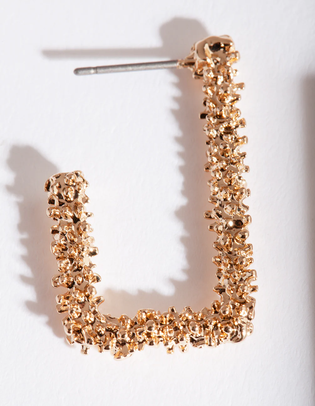 Gold Textured Rectangle Hoop Earrings - Image 2