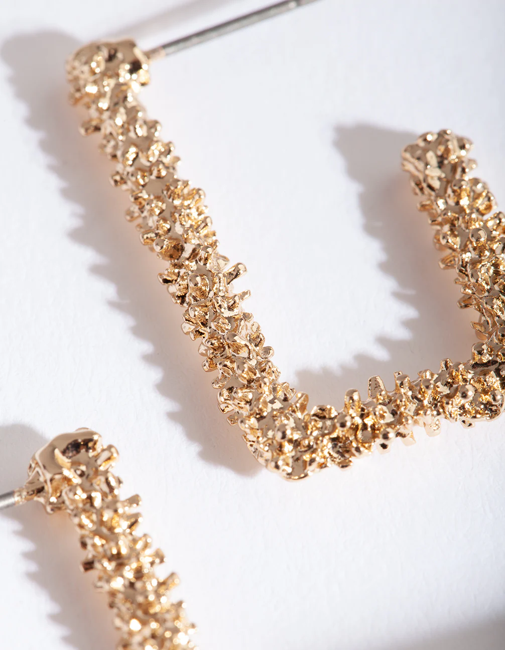 Gold Textured Rectangle Hoop Earrings - Image 3
