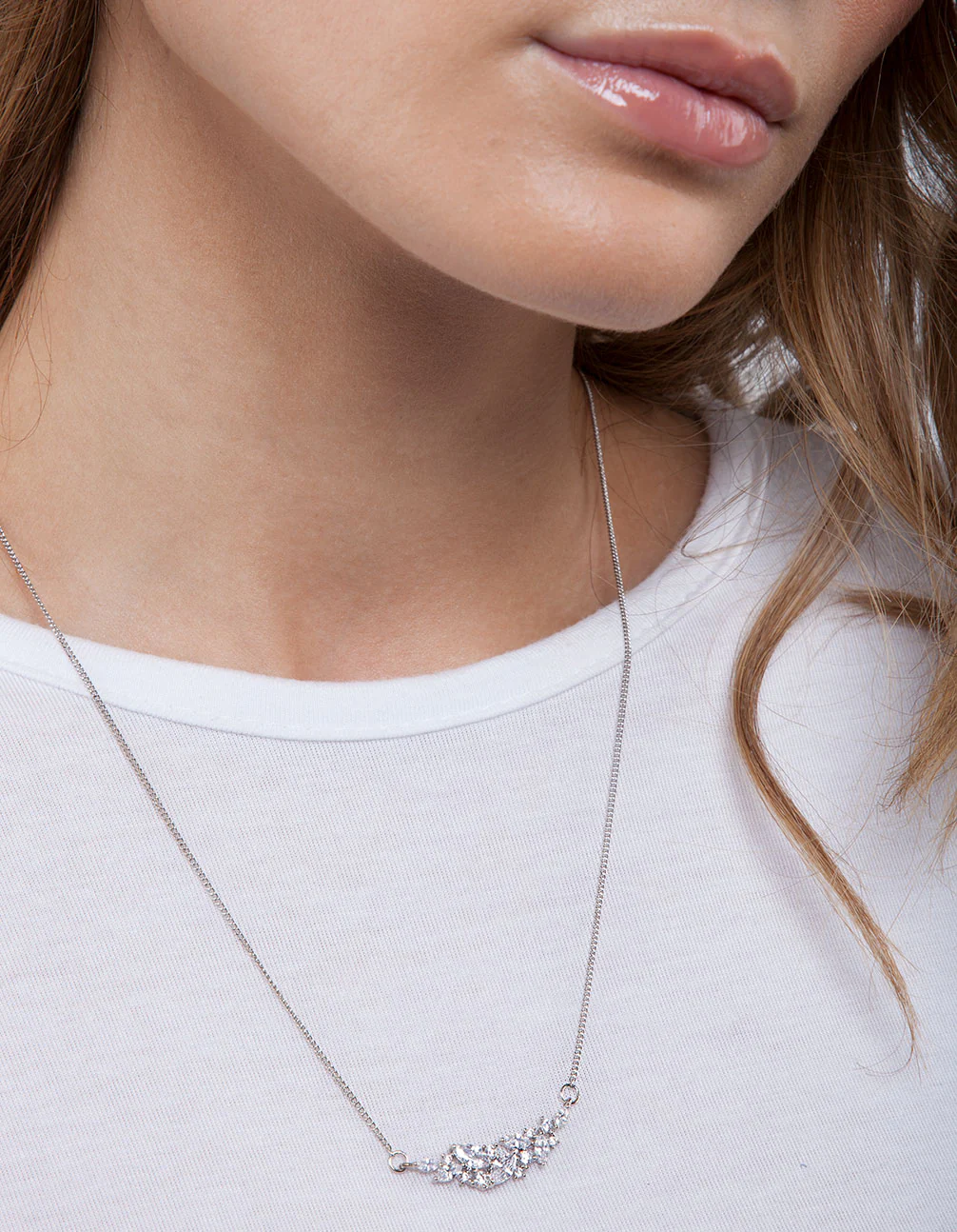 Silver Crystal Navette Cluster Necklace - Image 3
