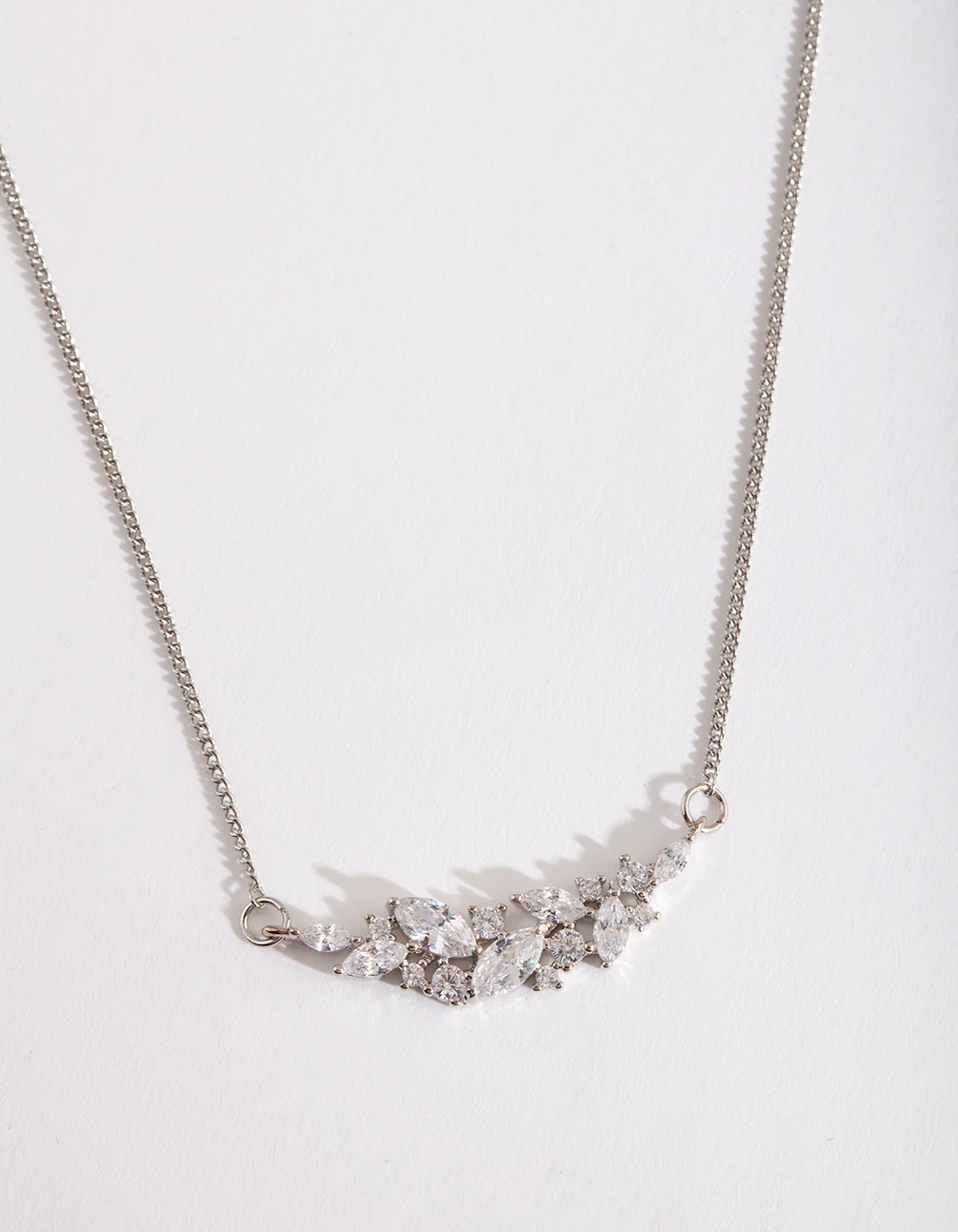 Silver Crystal Navette Cluster Necklace - Image 4