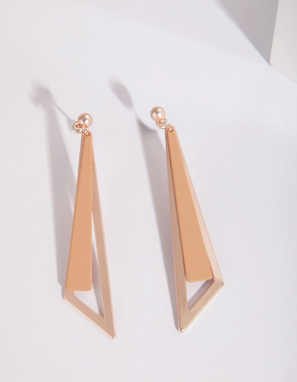 Geometric Rose Gold Rubber Drop Earrings - Image 3