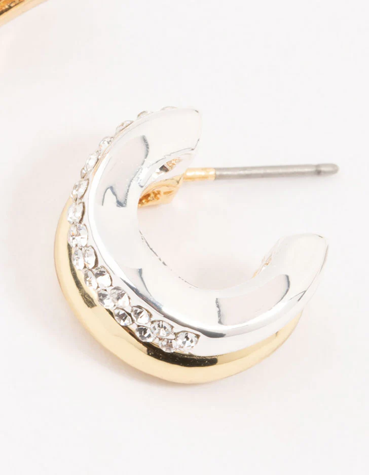 Cubic Zirconia & Clean Wave Hoop Earrings - Image 3