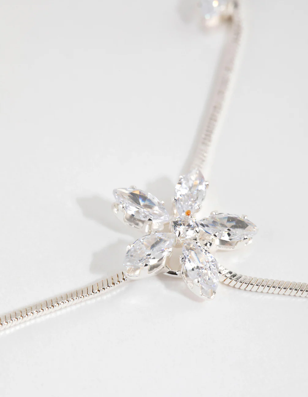 Silver Cubic Zirconia Flower Vine Y Necklace - Image 3