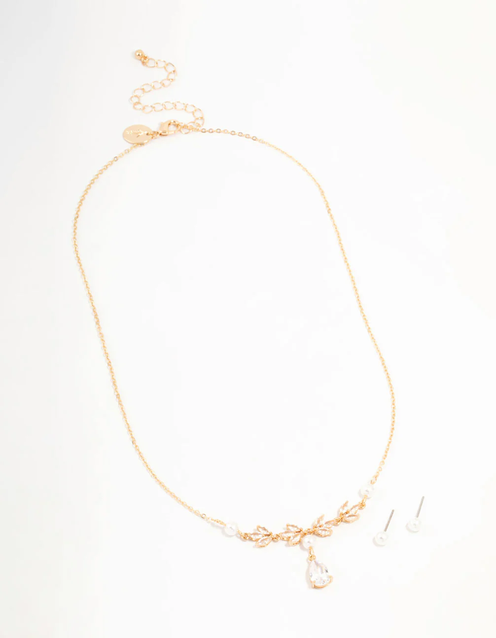 Gold Cubic Zirconia Pearl Necklace & Earrings Set - Image 2