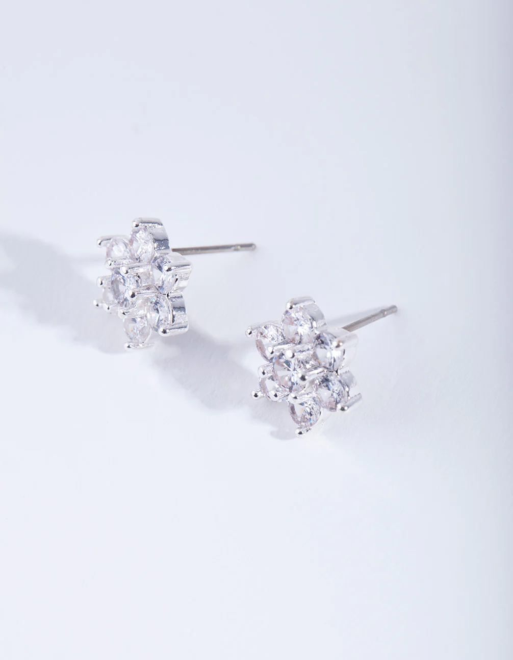 Silver Cubic ZIrconia Flower Earrings - Image 2