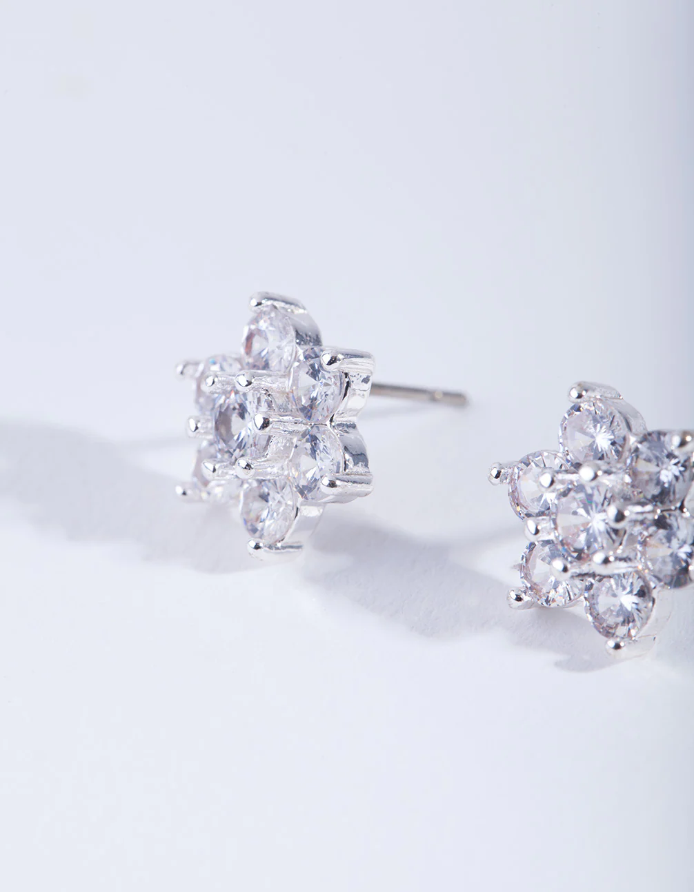 Silver Cubic ZIrconia Flower Earrings - Image 3