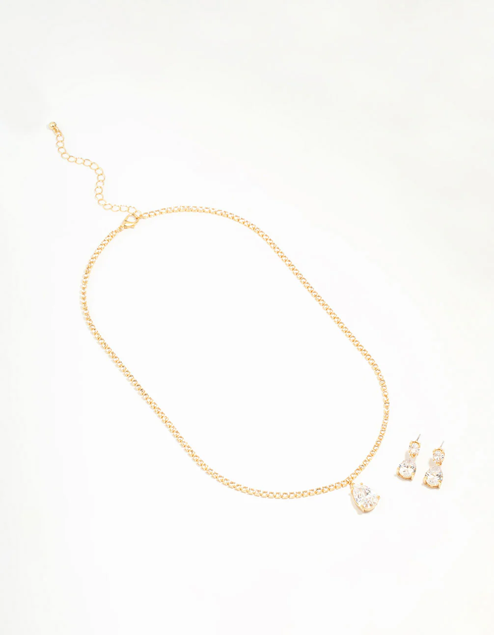 Gold Plated Cubic Zirconia Tennis Necklace & Earrings Set - Image 2