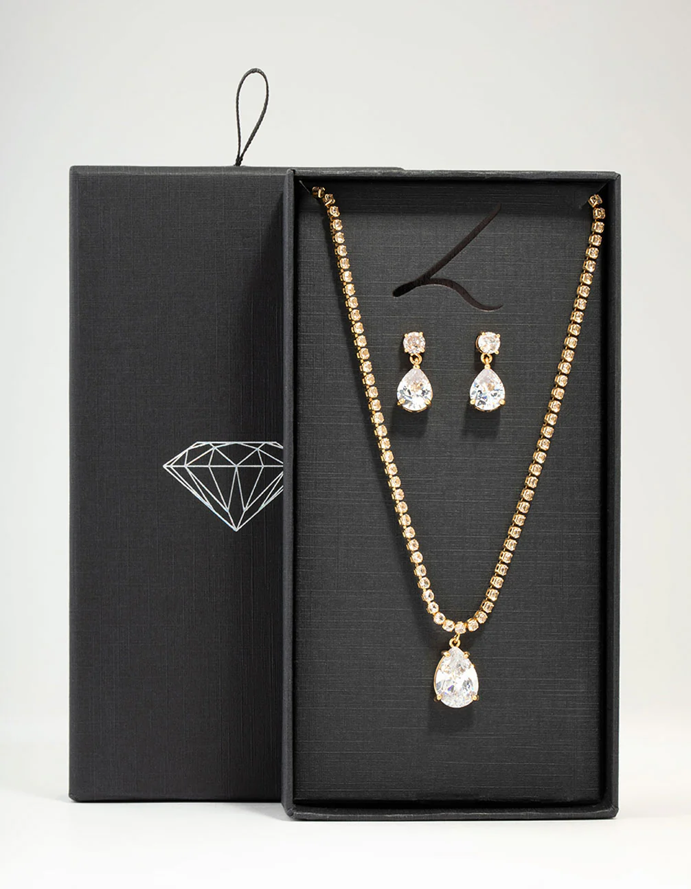 Gold Plated Cubic Zirconia Tennis Necklace & Earrings Set - Image 3