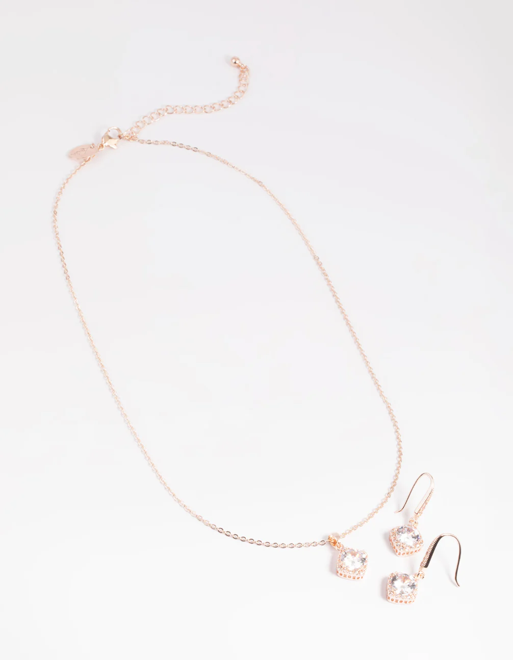 Rose Gold Cubic Zirconia Cushion Necklace & Earrings Set - Image 3