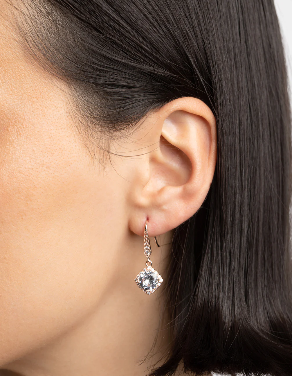 Rose Gold Cubic Zirconia Cushion Necklace & Earrings Set - Image 6