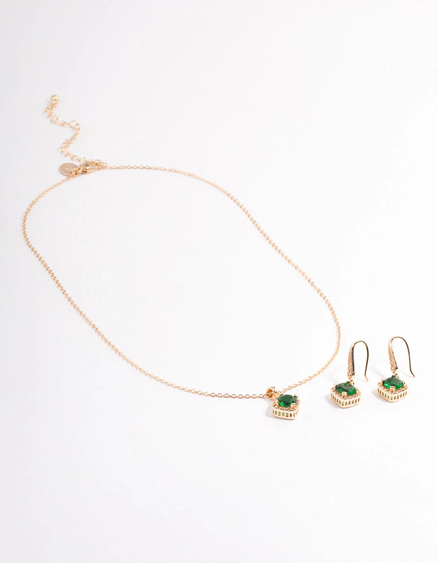Cubic Zirconia Gold Square Cushion Earrings & Necklace - Image 2