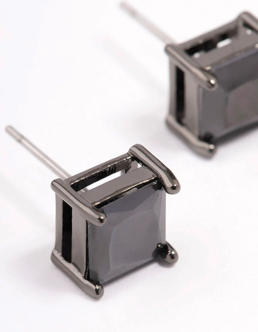 Gunmetal Cubic Zirconia Square 7mm Stud Earring Pack - Image 2