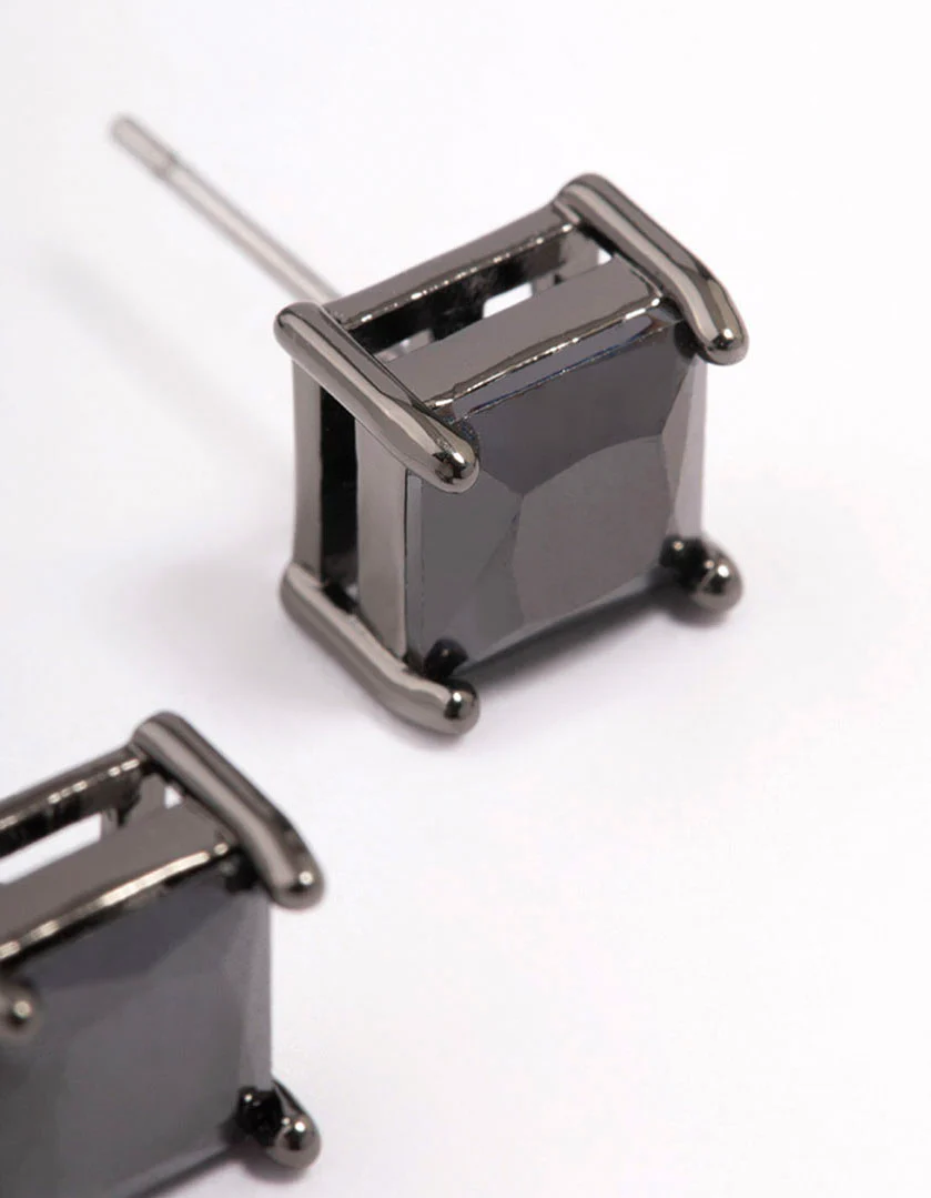 Gunmetal Cubic Zirconia Square 7mm Stud Earring Pack - Image 3