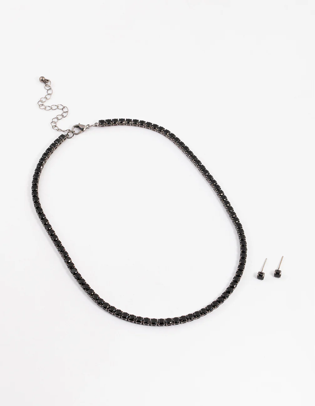 Gunmetal Cubic Zirconia Round Cup Chain Earring & Necklace Set - Image 2