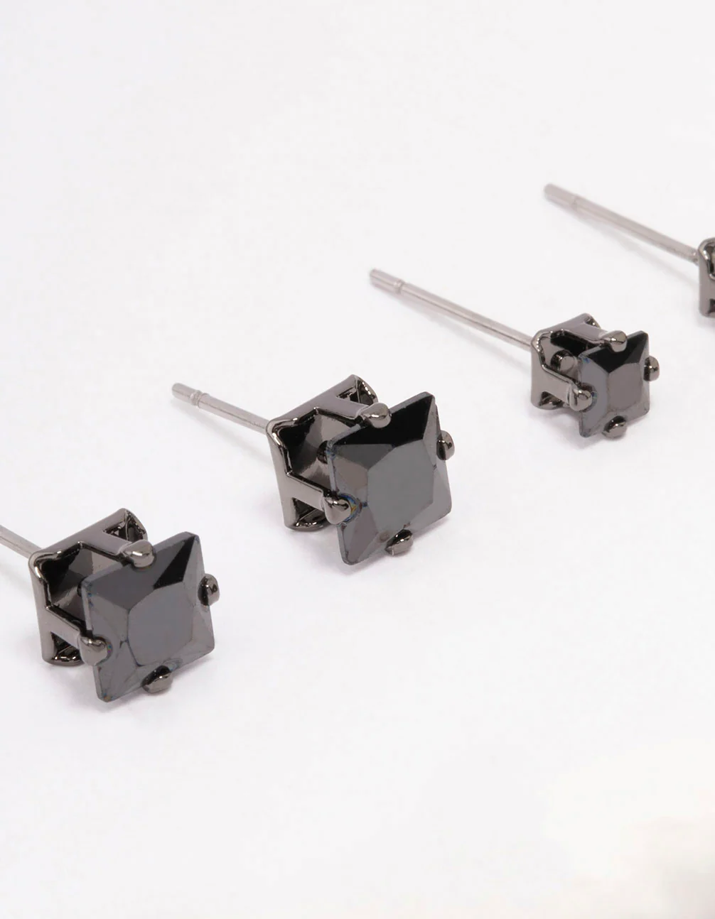 Gunmetal Cubic Zirconia Square Stud Earring Pack - Image 2