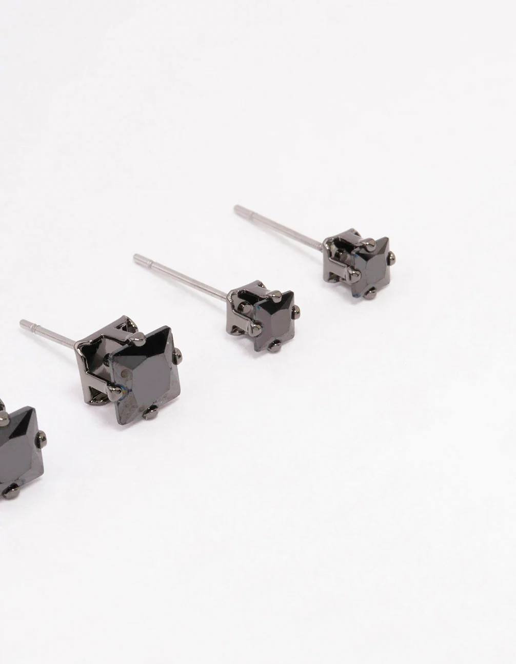Gunmetal Cubic Zirconia Square Stud Earring Pack - Image 3