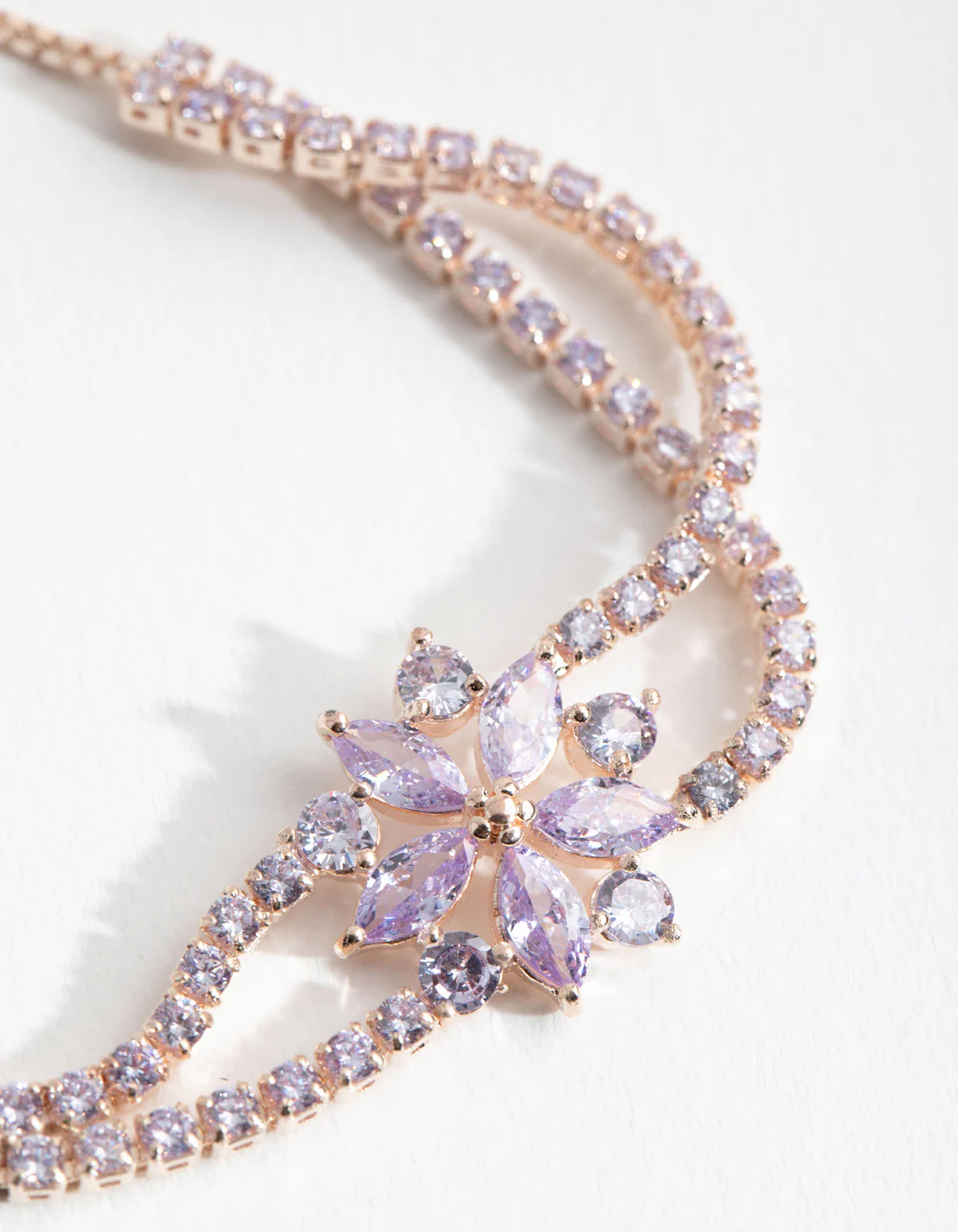 Rose Gold Cubic Zirconia Cupchain Flower Toggle Bracelet - Image 2