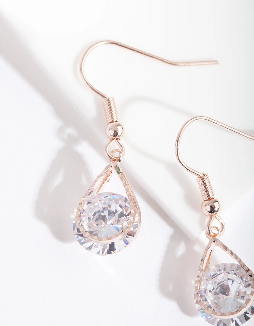 Rose Gold Cubic Zirconia Diamante Teardrop Earrings - Image 2