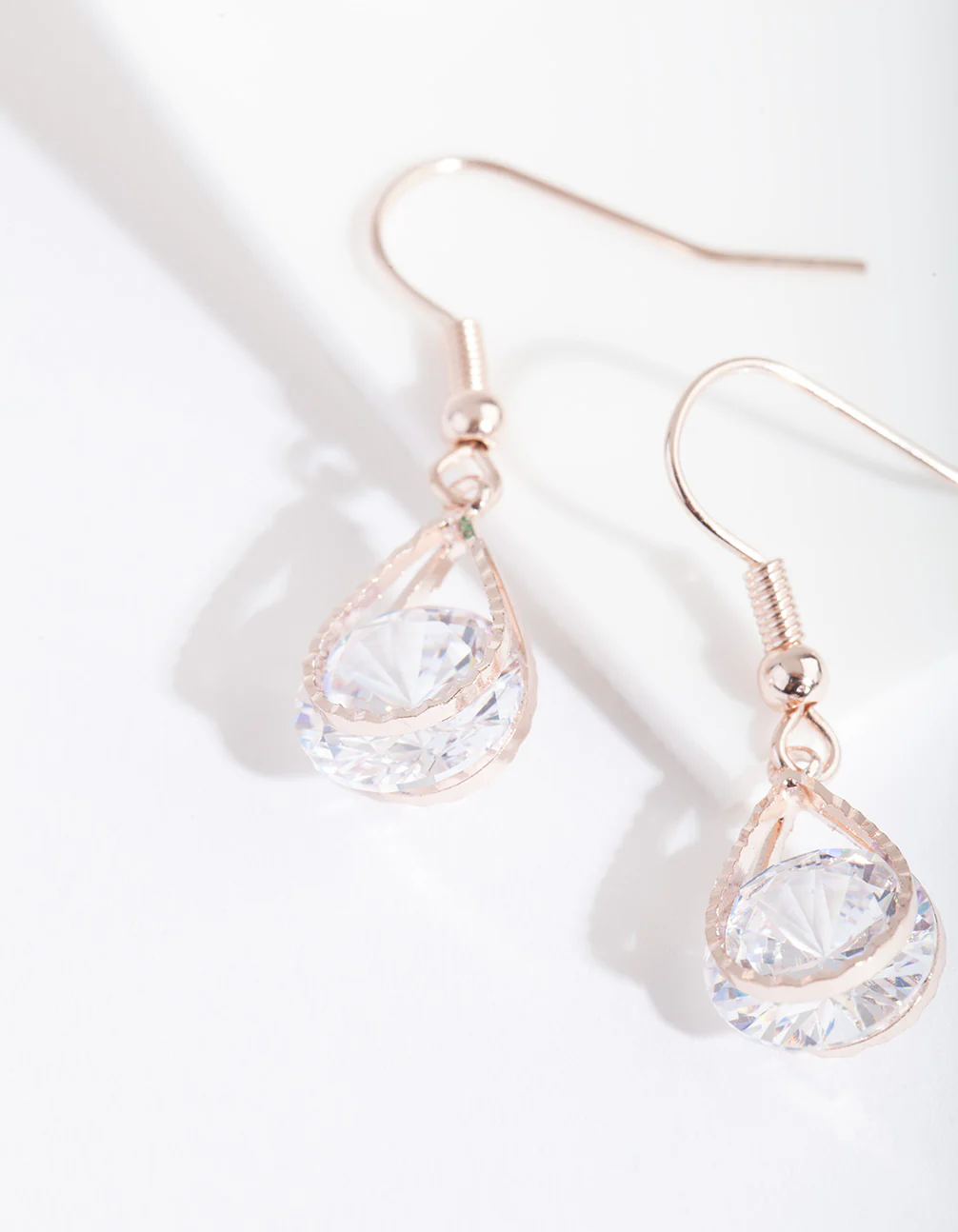 Rose Gold Cubic Zirconia Diamante Teardrop Earrings - Image 3