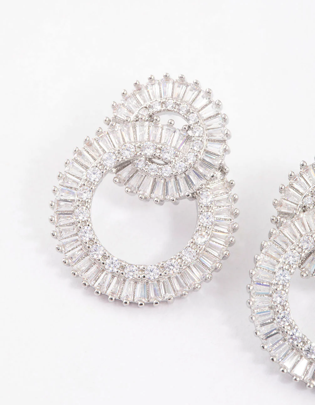 Silver Cubic Zirconia Double Circle Diamante Drop Earrings - Image 2