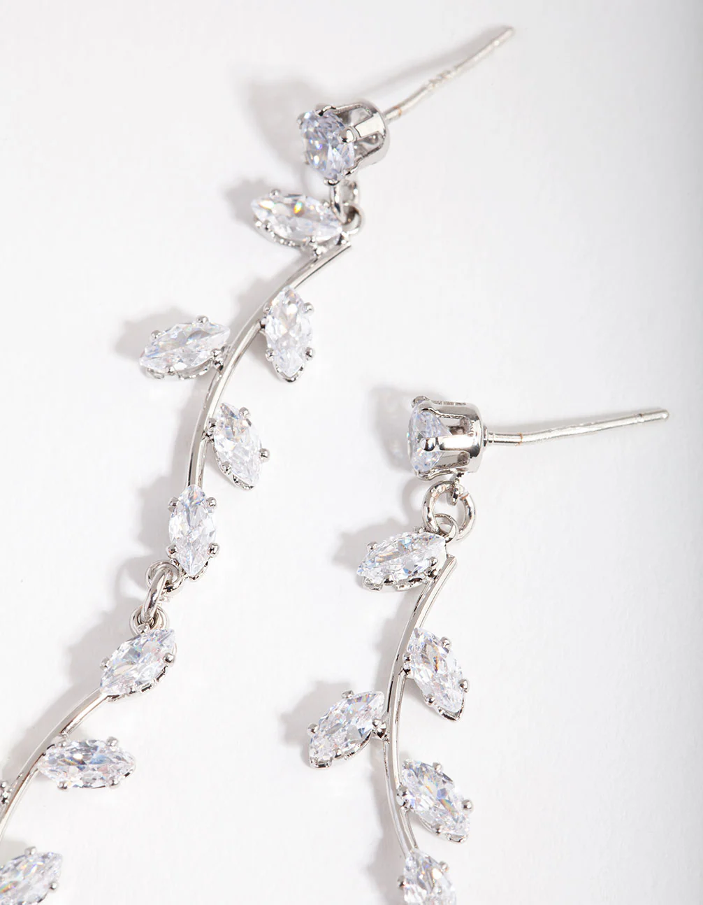 Silver Cubic Zirconia Bendy Vine Drop Earrings - Image 3