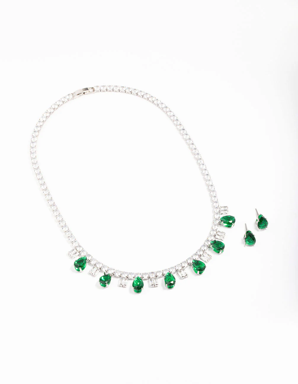 Silver Cubic Zirconia Baguete & Teardrop Jewellery Set - Image 2