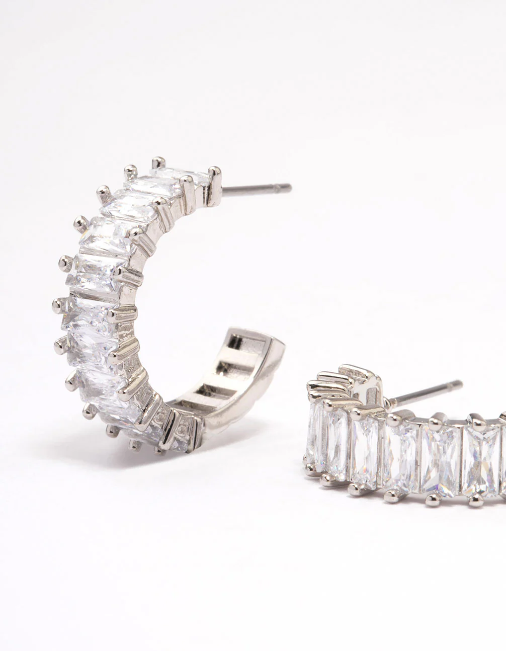Silver Cubic Zirconia Baguette Hoop Earrings - Image 2