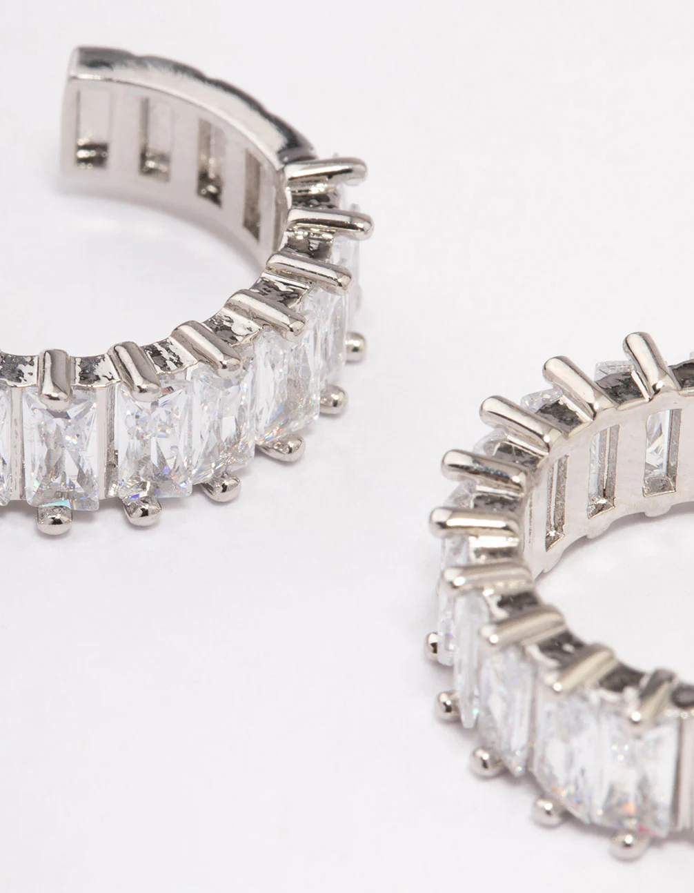 Silver Cubic Zirconia Baguette Hoop Earrings - Image 3