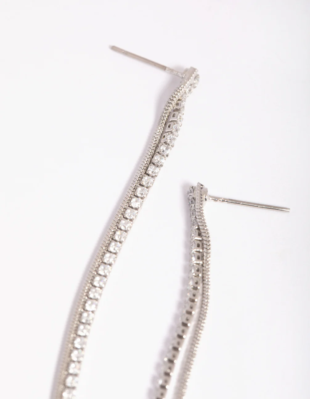 Silver Cubic Zirconia Chain Drop Earrings - Image 3