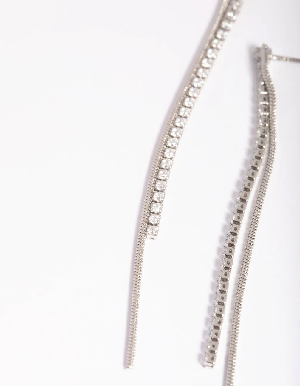 Silver Cubic Zirconia Chain Drop Earrings - Image 4
