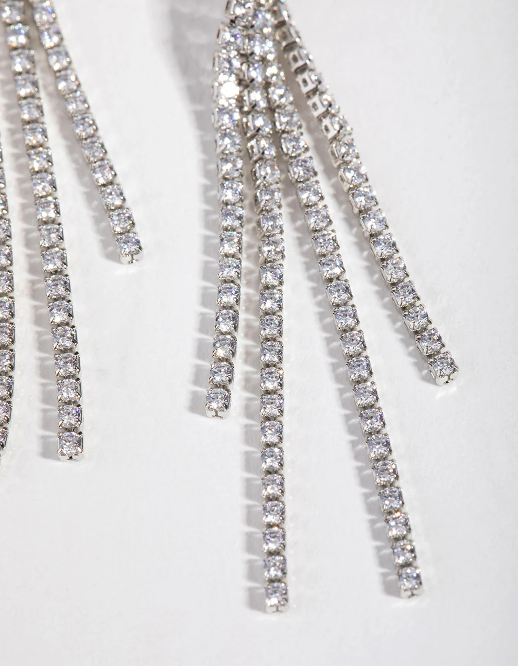 Silver Cubic Zirconia Cupchain Fringe Drop Earrings - Image 3